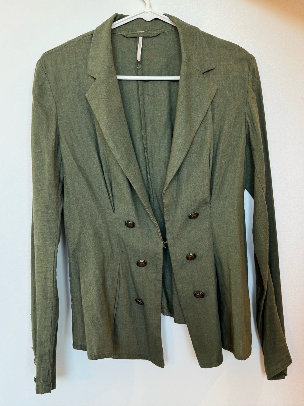 Free People Olive Double-Breasted Linen Women's Blazer Jacket